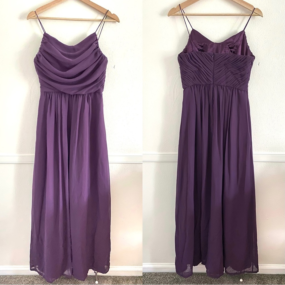 Plum purple full length maxi bridesmaid wedding formal dress